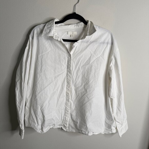 All Row Women's Large White Long Sleeve Button Up Top Casual Office Simple Basic - Picture 1 of 4